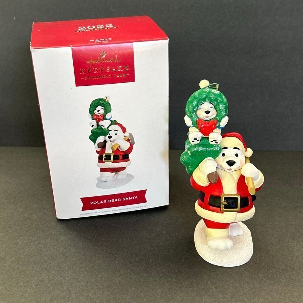 Hallmark Keepsake Ornament Polar Bear Santa 2022 Magic Sound Member Exclusive Cl